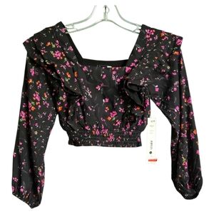 Aqua Girls FIoral Print Ruffled Color Black Multi SIZE 7/8